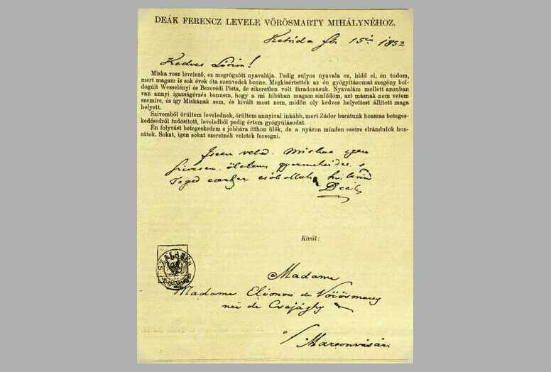 Deák Ferencz levele Vörösmarty Mihálynéhoz